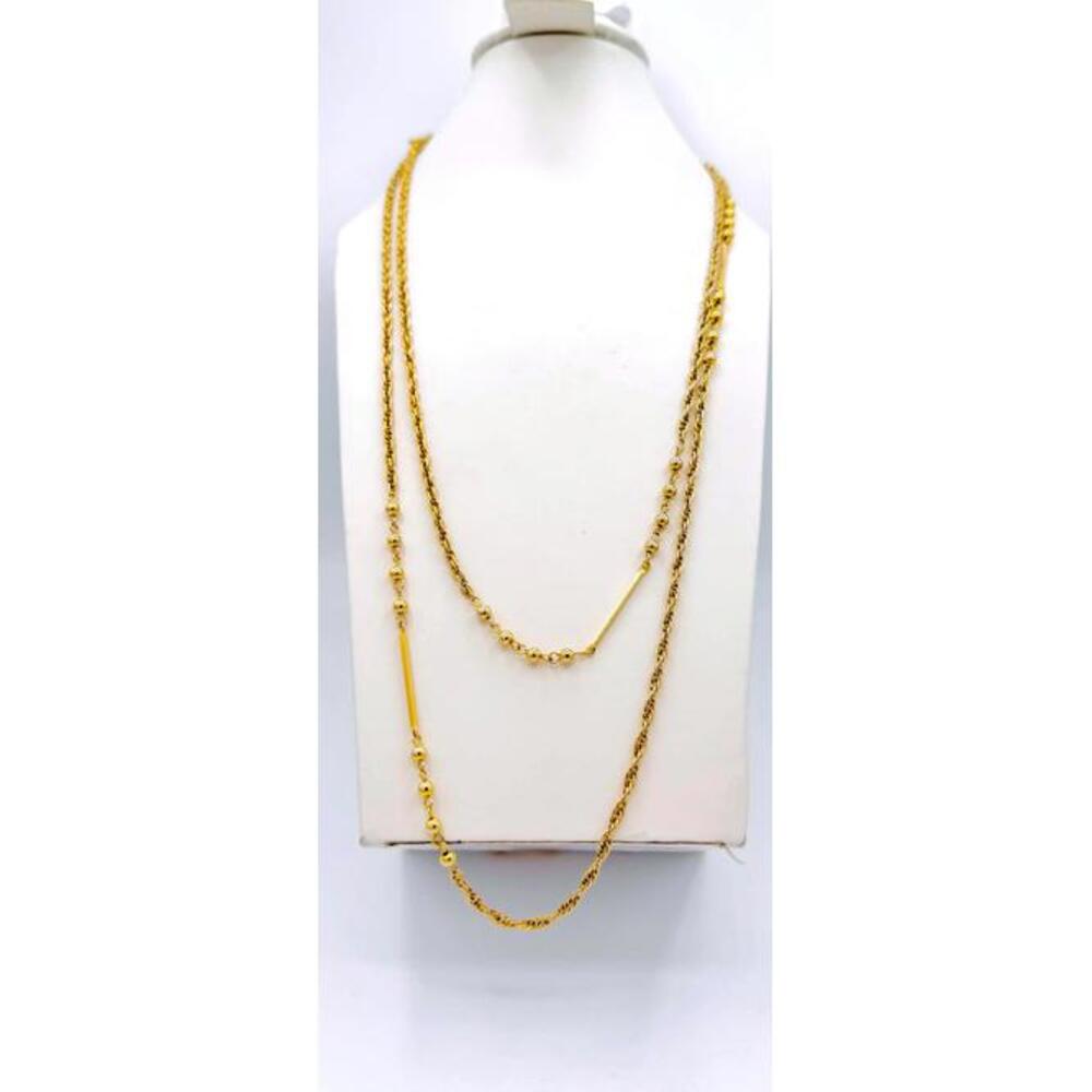 Gold clad over steel chain, round bead and rectangular bar necklace